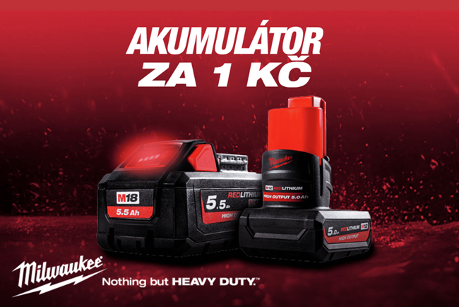 Získejte akumulátor Milwaukee za 1 Kč! 