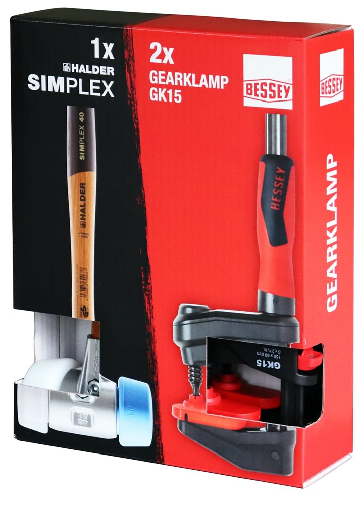 HALDER / BESSEY Palička Halder Simplex a svěrky Bessey GearKlamp GK15, 3ks